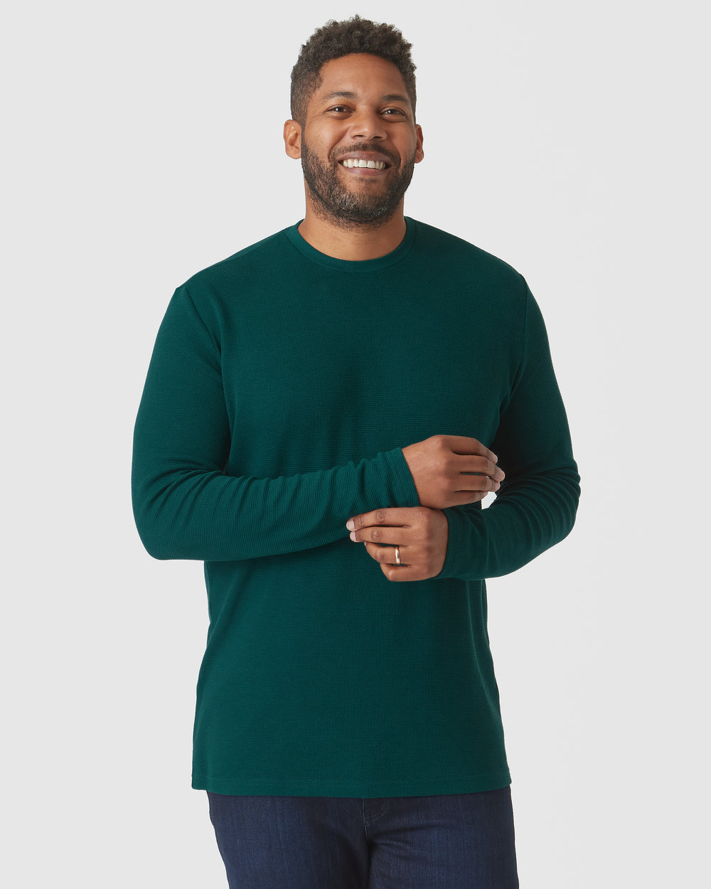 Evergreen Heather Waffle Long Sleeve Crew Neck