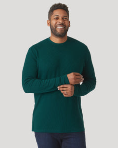 True ClassicMan wearing Evergreen Heather Waffle Long Sleeve Crew Neck, smiling.