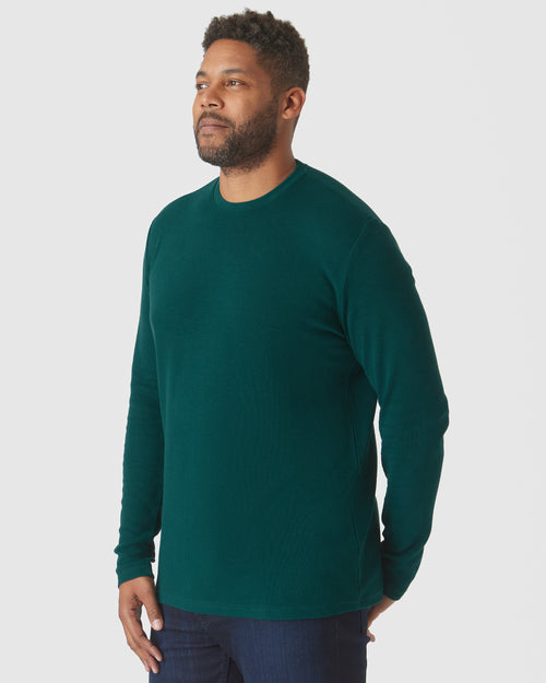 Evergreen Heather Waffle Long Sleeve Crew Neck