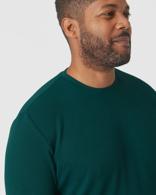 Evergreen Heather Waffle Long Sleeve Crew Neck