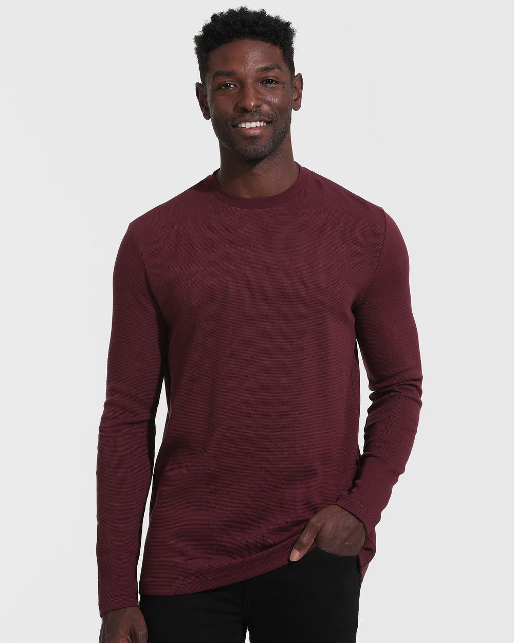 Mahogany Waffle Long Sleeve Crew Neck