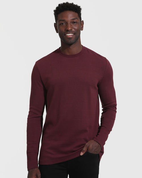 Mahogany Waffle Long Sleeve Crew Neck