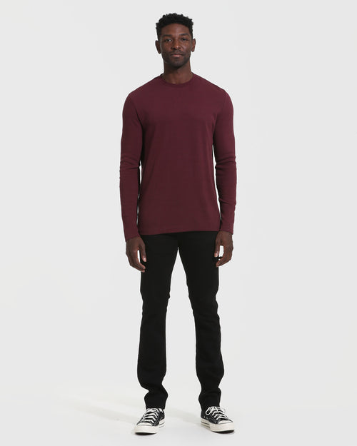 Mahogany Waffle Long Sleeve Crew Neck