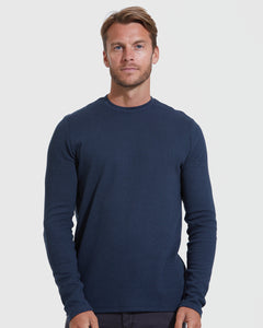 True ClassicNavy Waffle Long Sleeve Crew Neck