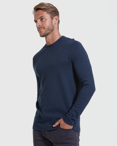 True ClassicNavy Waffle Long Sleeve Crew Neck