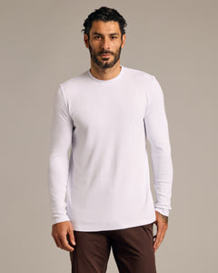 True ClassicWhite Waffle Long Sleeve Crew Neck