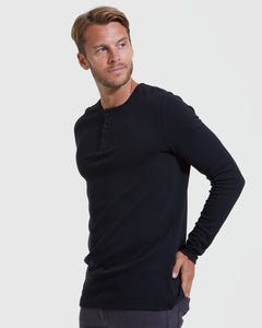 True ClassicBlack Waffle Long Sleeve Henley