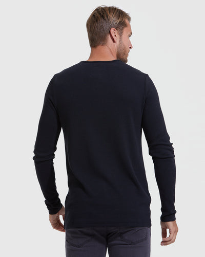 Waffle Long Sleeve Henley - Black