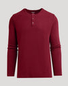 Dark Maroon Waffle Long Sleeve Henley with 3-button placket.