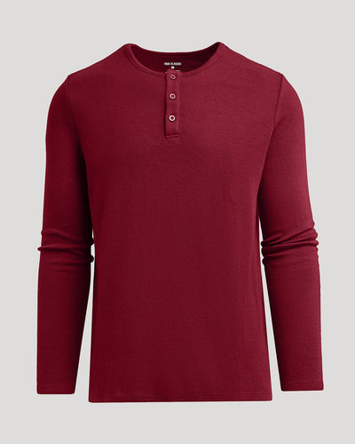 Waffle Long Sleeve Henley - Dark Maroon