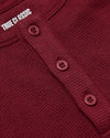 Dark Maroon Waffle Long Sleeve Henley 3-Pack close-up with buttons.