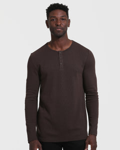 True ClassicDark Oak Waffle Long Sleeve Henley