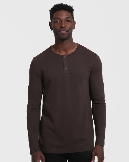 Dark Oak Waffle Long Sleeve Henley