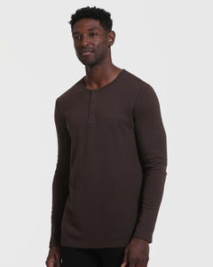 True ClassicDark Oak Waffle Long Sleeve Henley