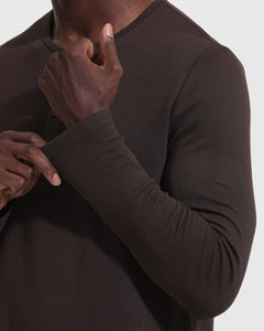 True ClassicDark Oak Waffle Long Sleeve Henley