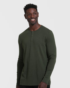 True ClassicDark Olive Waffle Long Sleeve Henley