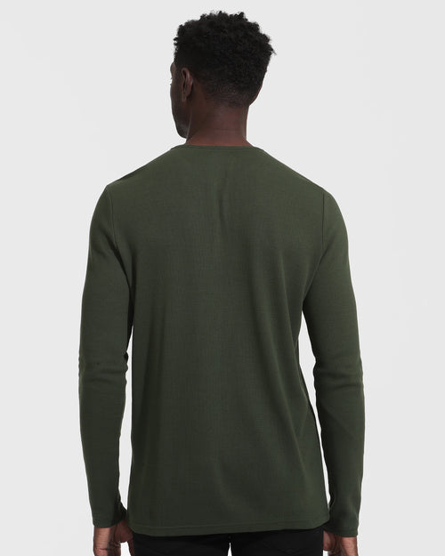 Dark Olive Waffle Long Sleeve Henley