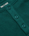 Deep Emerald Waffle Long Sleeve Henley, textured knit, three-button placket.