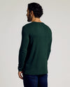 Back view of model in Kale Waffle Long Sleeve Henley.