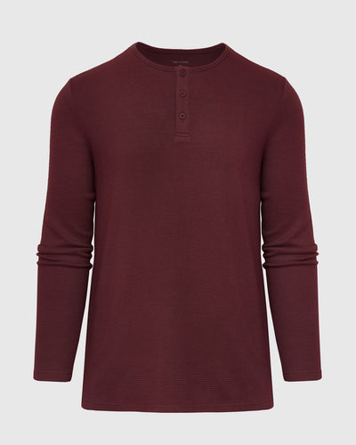 Waffle Long Sleeve Henley - Mahogany