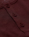 Mahogany Long Sleeve Waffle Henley close-up with button placket.
