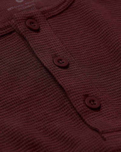 Waffle Long Sleeve Henley - Mahogany