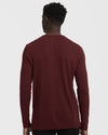 Back view of man wearing Mahogany Long Sleeve Waffle Henley.