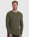 Man wearing Military Green Waffle Long Sleeve Henley.