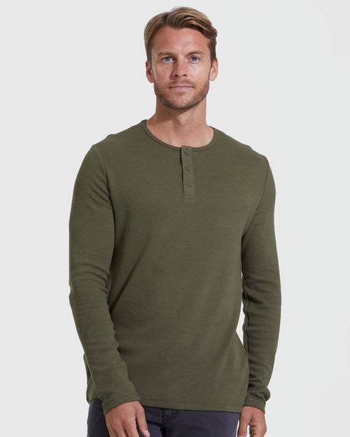 Military Green Waffle Long Sleeve Henley