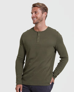 True ClassicMilitary Green Waffle Long Sleeve Henley