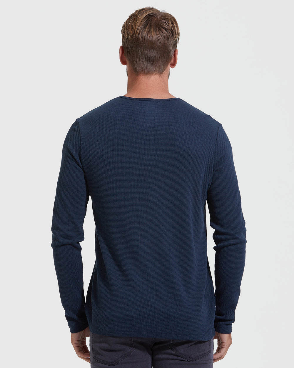 Navy Waffle Long Sleeve Henley