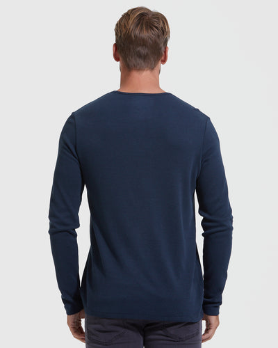 Waffle Long Sleeve Henley - Navy