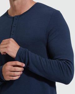 True ClassicNavy Waffle Long Sleeve Henley