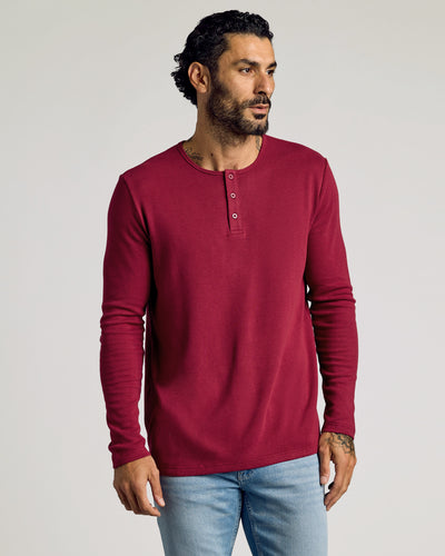 Waffle Long Sleeve Henley - Pinot