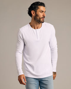 True ClassicWhite Waffle Long Sleeve Henley