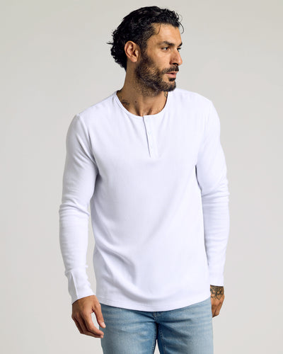 Waffle Long Sleeve Henley - White