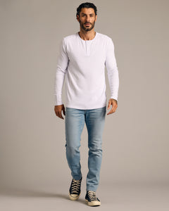 True ClassicWhite Waffle Long Sleeve Henley