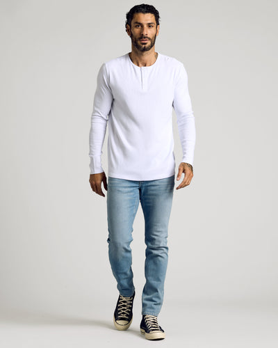 Waffle Long Sleeve Henley - White