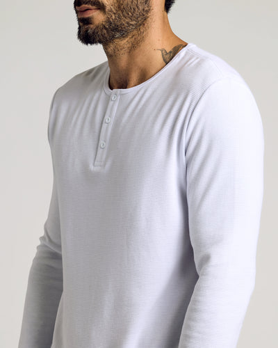 Waffle Long Sleeve Henley - White
