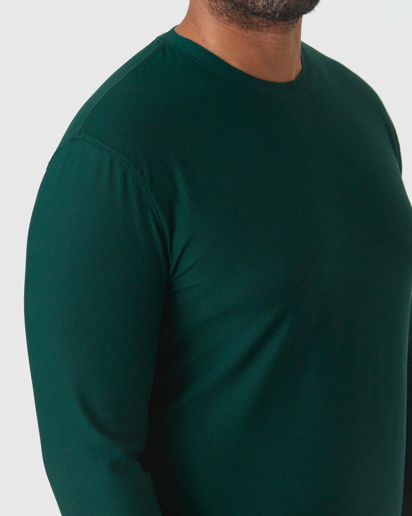 Evergreen Heather Active Long Sleeve Crew T-Shirt, forest-green, upper torso view.