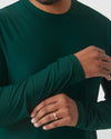 Evergreen Heather Active Long Sleeve Crew T-Shirt with gold ring.
