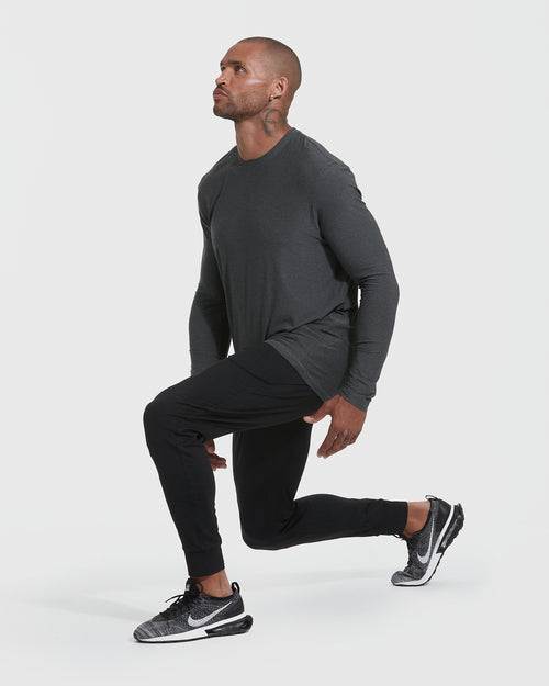 Charcoal Heather Gray Active Long Sleeve Crew T-Shirt