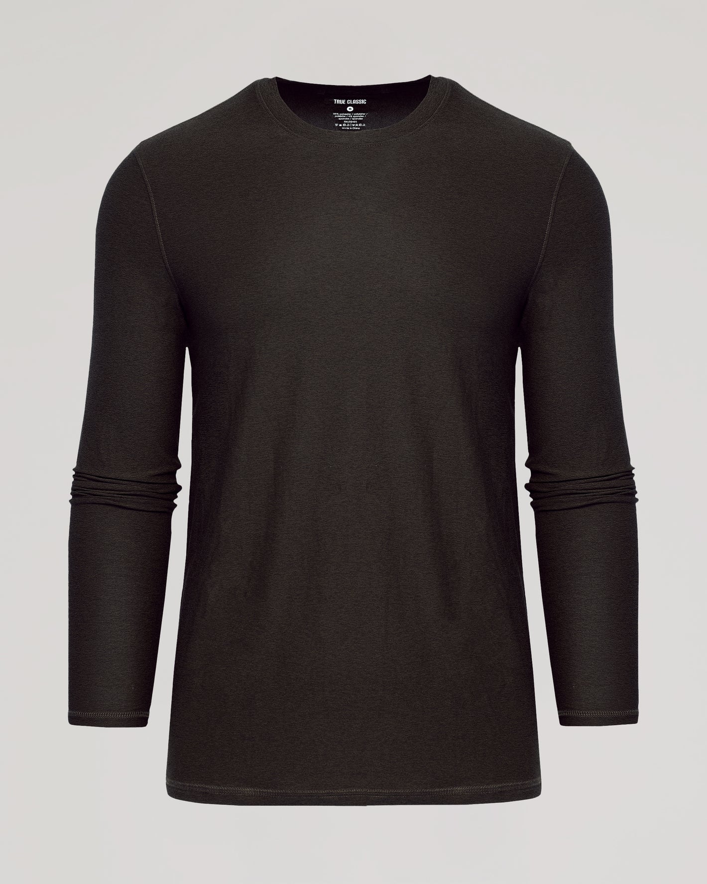 Dark Heather Cocoa Active Long Sleeve Crew T-Shirt on display.