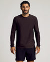 Dark Heather Cocoa Active Long Sleeve Crew T-Shirt worn by model.