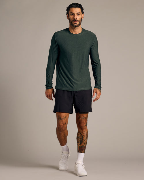 Dark Heather Forest Active Long Sleeve Crew T-Shirt