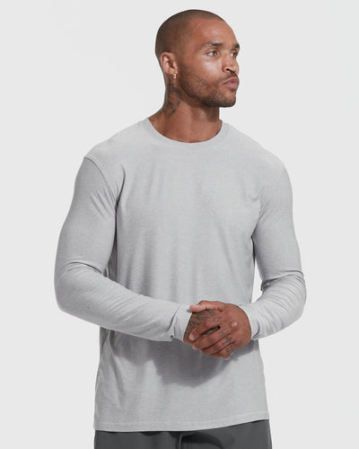 Active Long Sleeve Crew Neck - Heather Light Gray