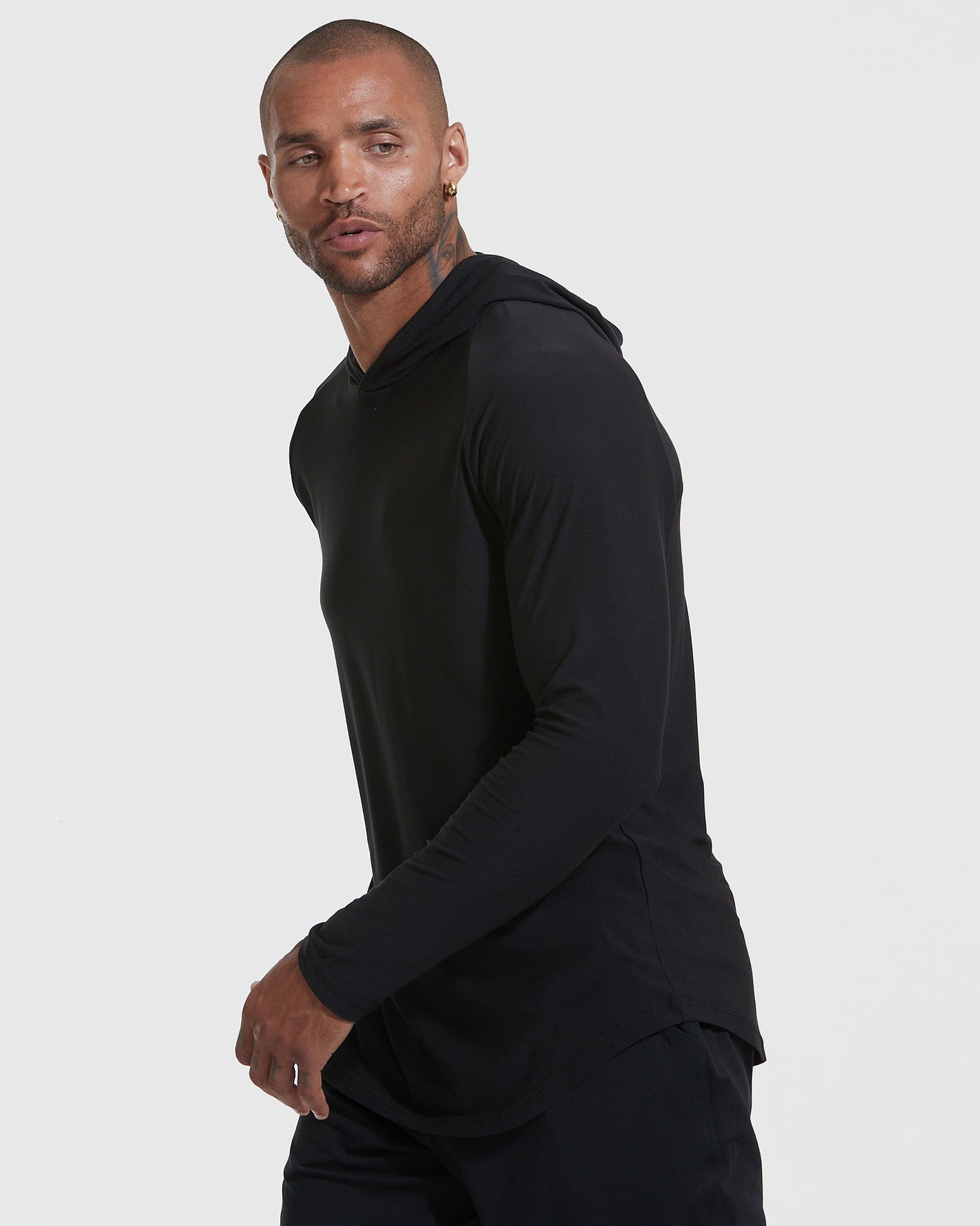 Male model in Black & Charcoal Gray Active Long Sleeve Hoodie 2-Pack.