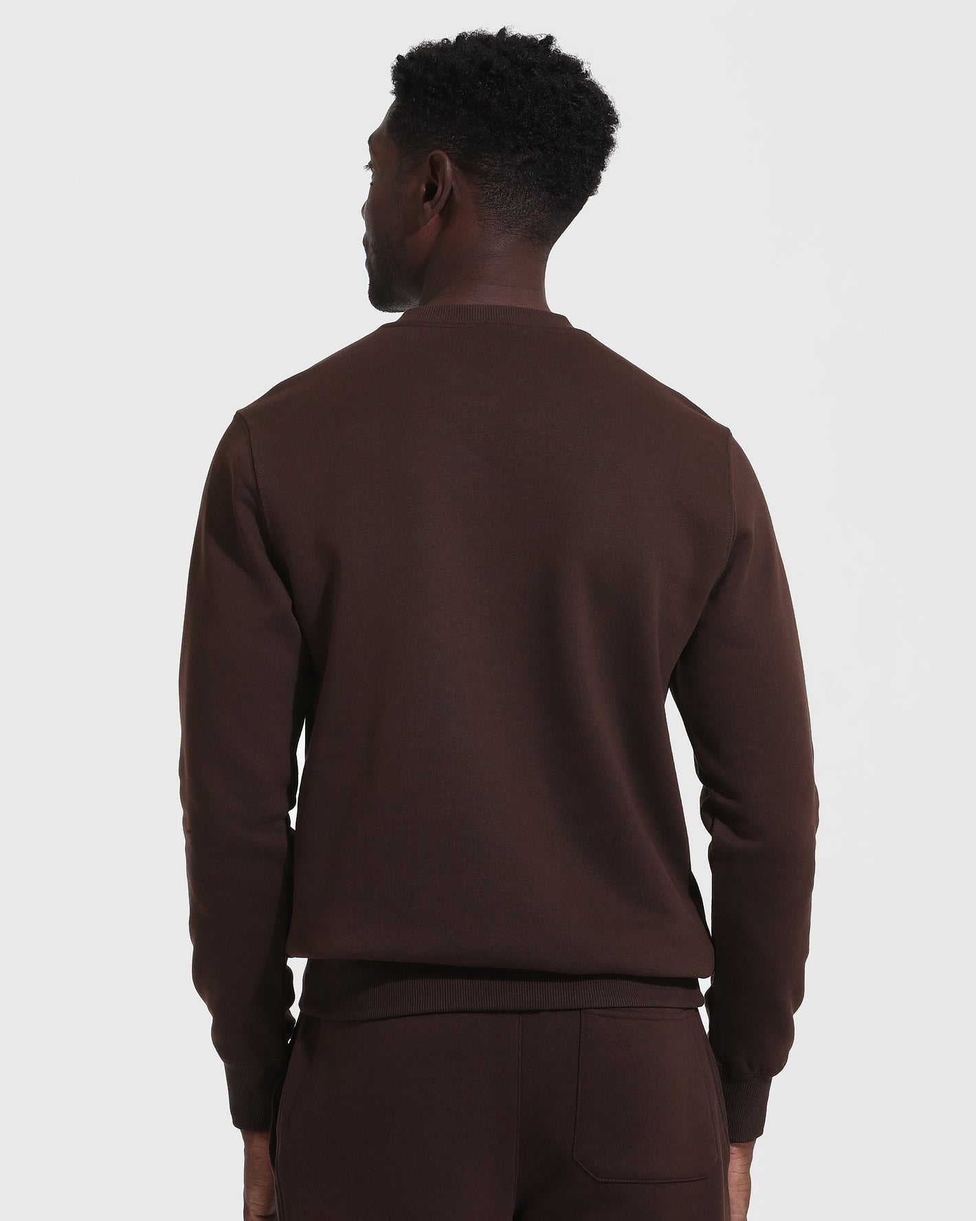 Back view of Dark Oak Fleece French Terry Pullover Crew Neck.