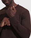 Dark Oak Fleece French Terry Pullover Crew Neck with ribbed cuffs.