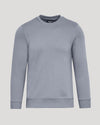 Dusty Blue Fleece French Terry Pullover Crew Neck, ribbed cuffs, True Classic label.